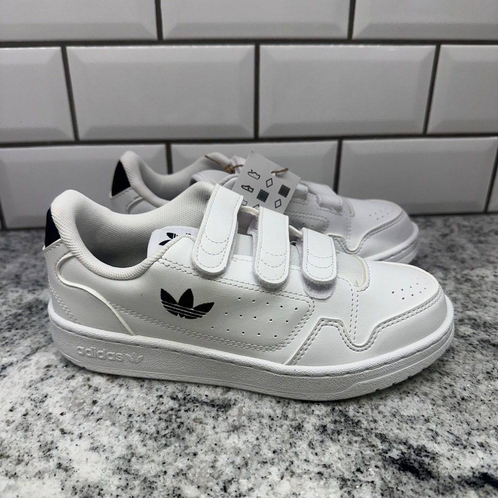 Adidas‎ Kids Size 2 NY 90 CF C Sneakers White Black FY9846 Velcro Retro Court